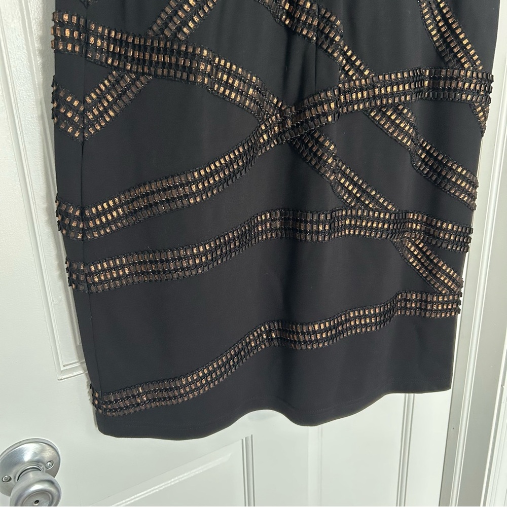 Tadashi Shoji women’s large black metallic foil stripe textured dress career - Picture 10 of 12